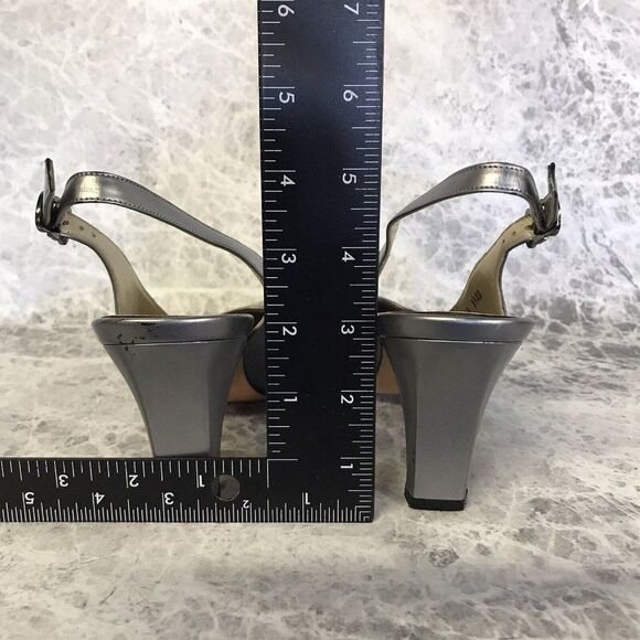 Salvatore Ferragamo Silver/Gray Reptile Tip Slingback Pumps 3" Heel Size 8.5 4A - Picture 7 of 12